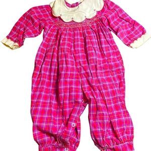 Baby girl plaid one piece jumpsuit pink red 12 months d01